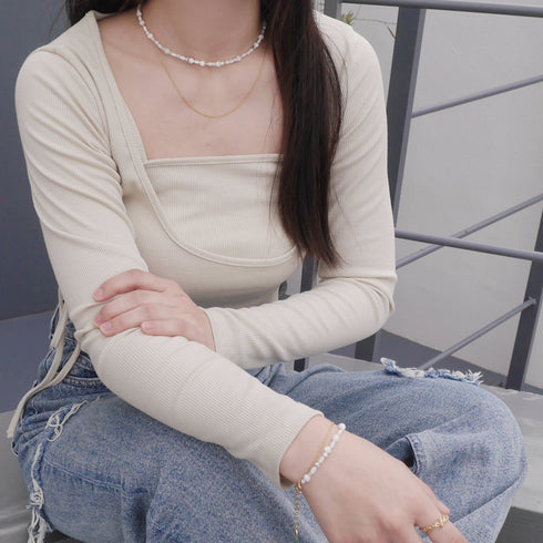 Natural stone double bracelet